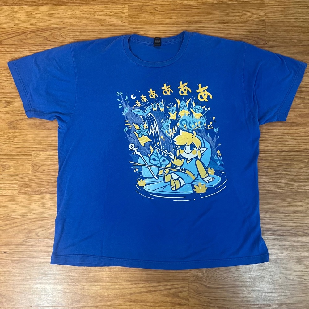 Tultex Zelda Wind Waker Graphic T-Shirt Mens XL Blue Ringspun Cotton Korok Link